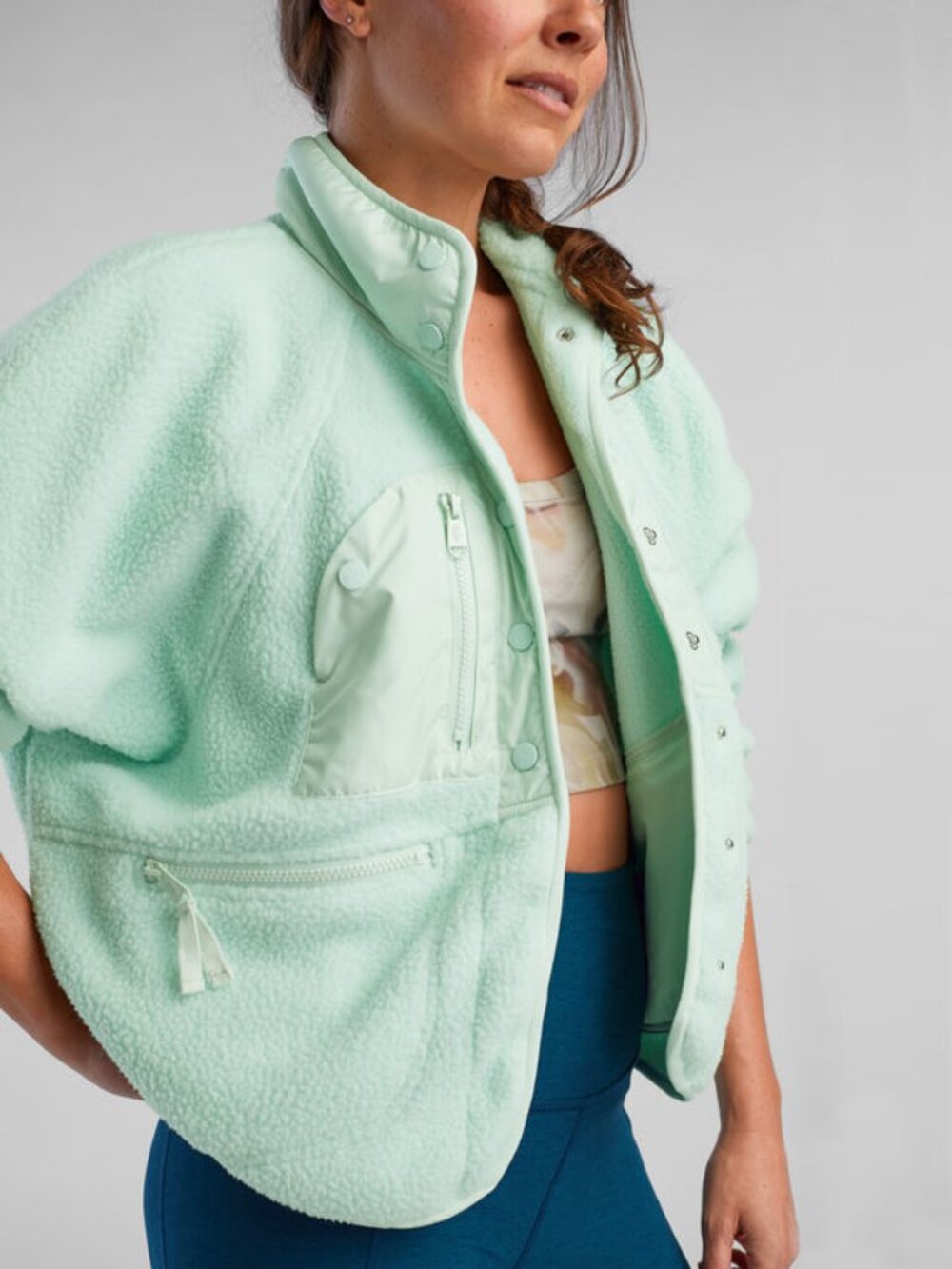 FP Movement Women's Mint Green Hit The Slopes Snap Fleece Jacket Size SP